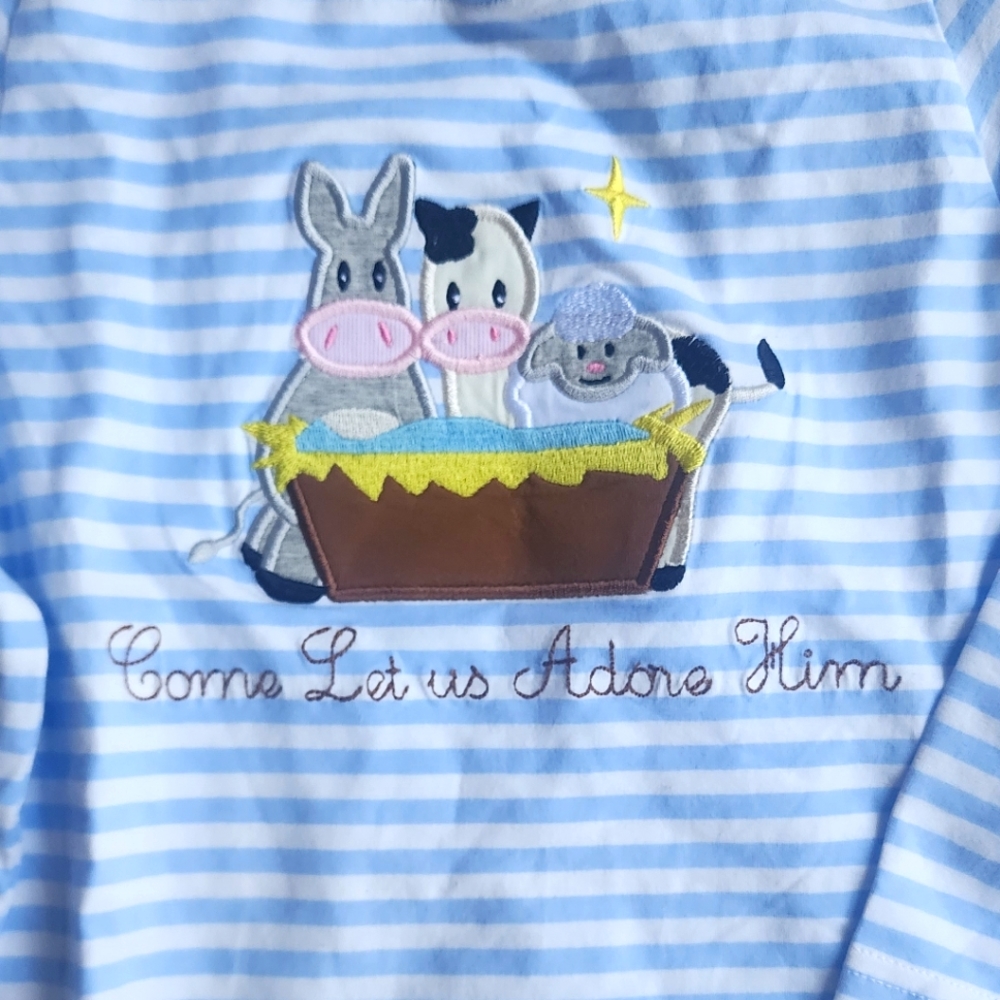 Blue striped Christmas long sleeve shirt size 5